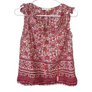 Floral Sleeveless Top With Beaded Tassels By C&C California XS Pink White